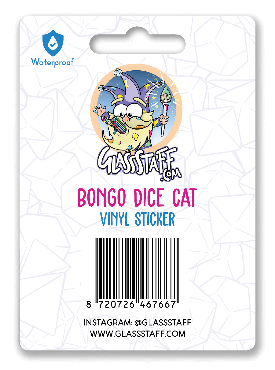 Bongo Dobbelsteen Kat Sticker - D&D / TTRPG Sticker - {{4baeea34105b2fcd1cd85045c05d11be}}