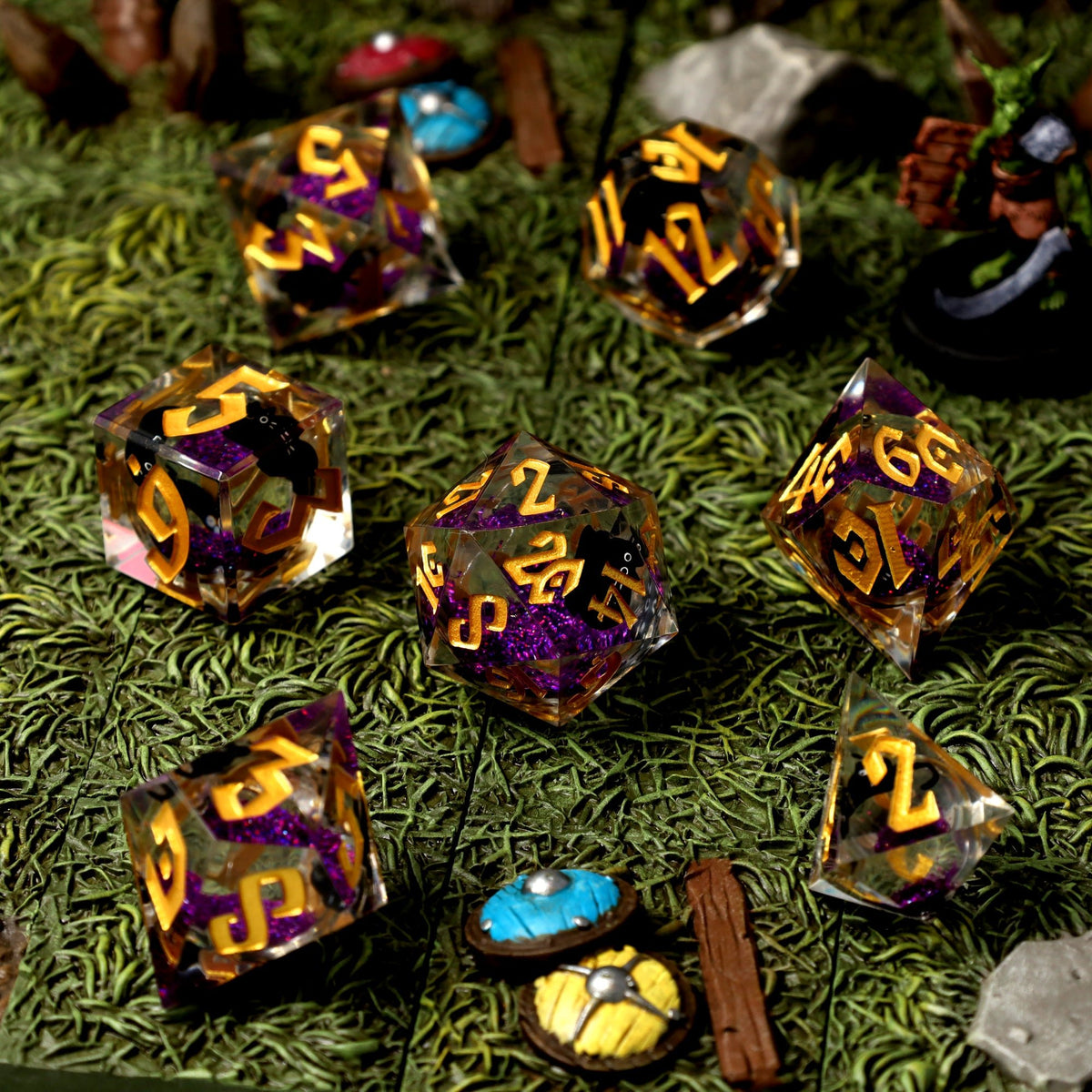 Cantrip Kittens: Amethyst Liquid Core RPG Dice Set - RPG Dice Set - GlassStaff
