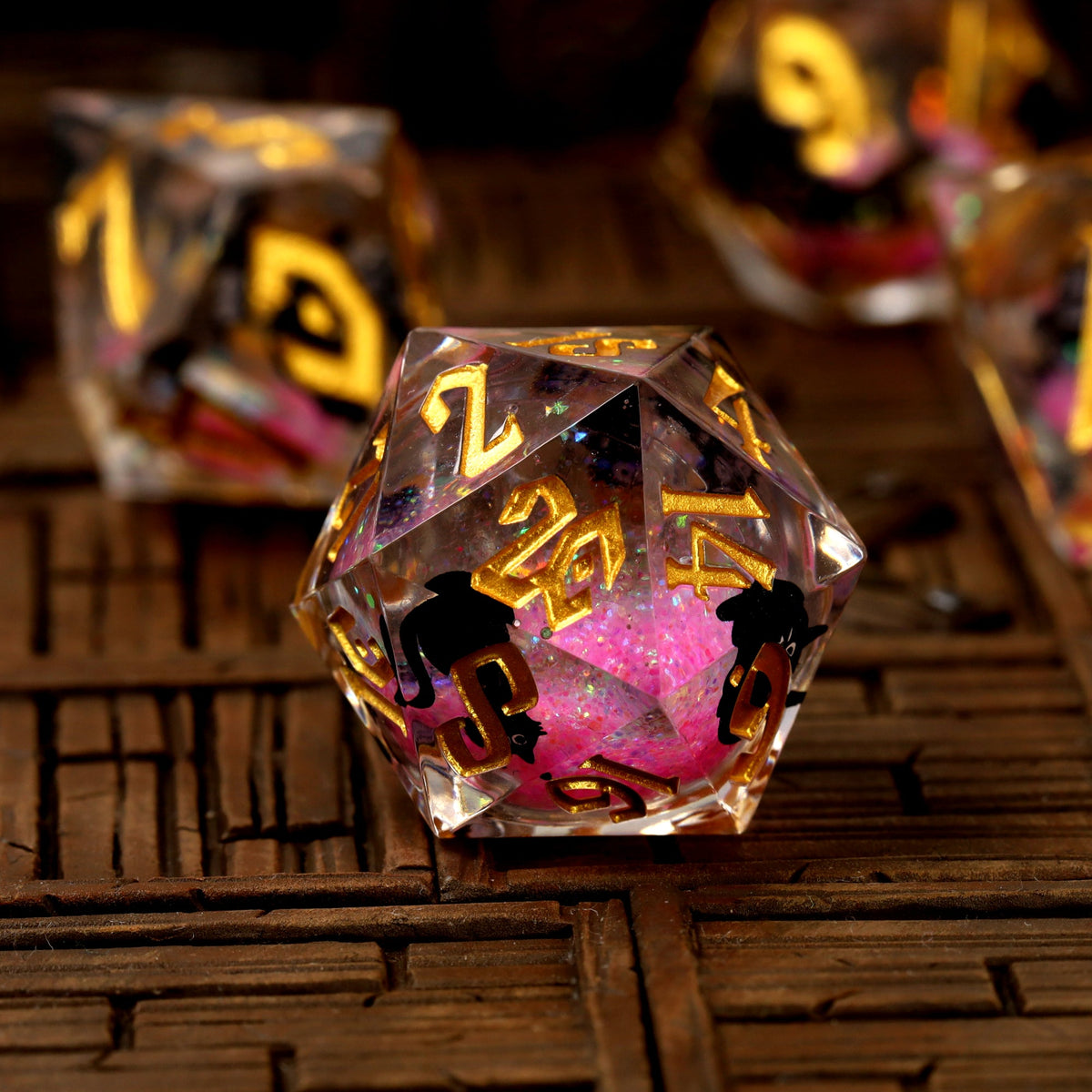 Cantrip Kittens: Rosy Liquid Core RPG Dice Set - RPG Dice Set - GlassStaff