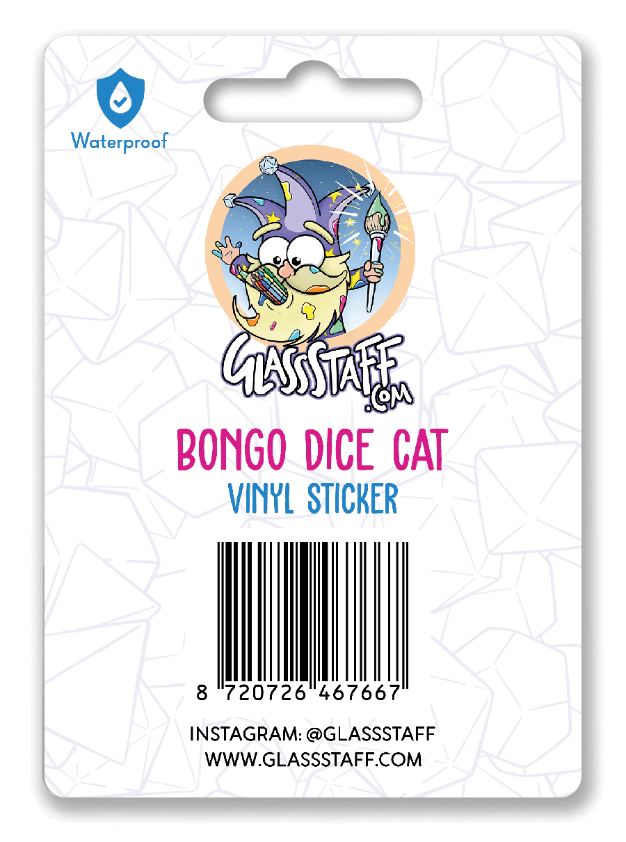 Bongo Dice Cat Sticker - D&D / TTRPG Sticker - Glassstaff