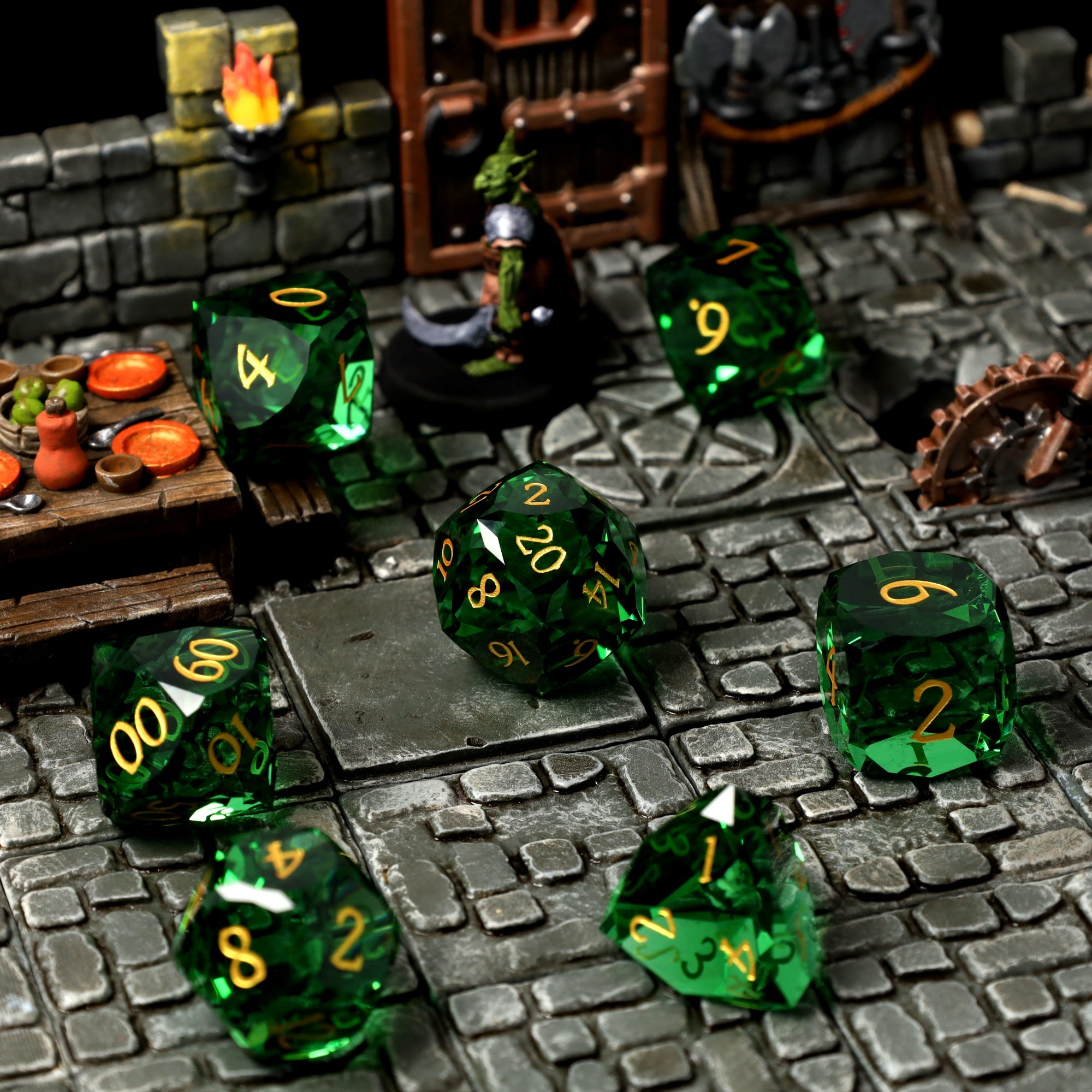 Emerald Dagger Glass RPG dice set - RPG Dice Set - GlassStaff