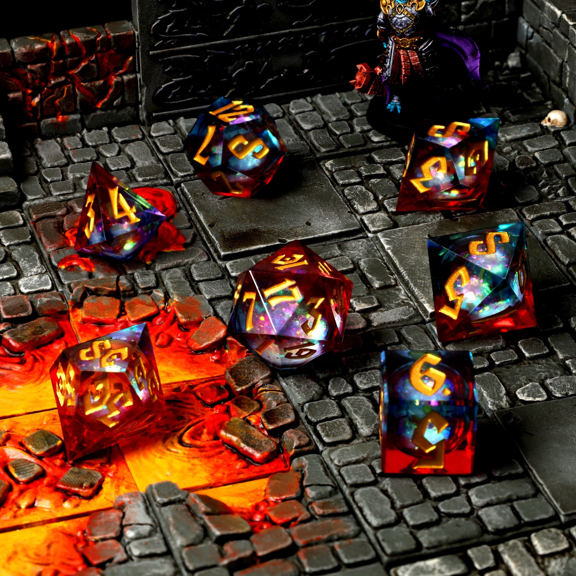 Fire and Ice Liquid Core RPG Dice Set - RPG Dice Set - GlassStaff
