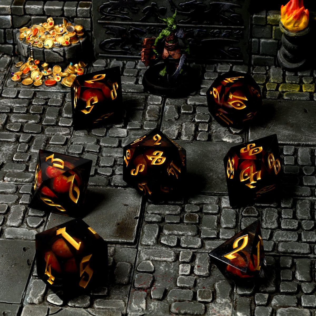 Fire Dragon's Gaze Floating Eye RPG Dice Set - RPG Dice Set - GlassStaff