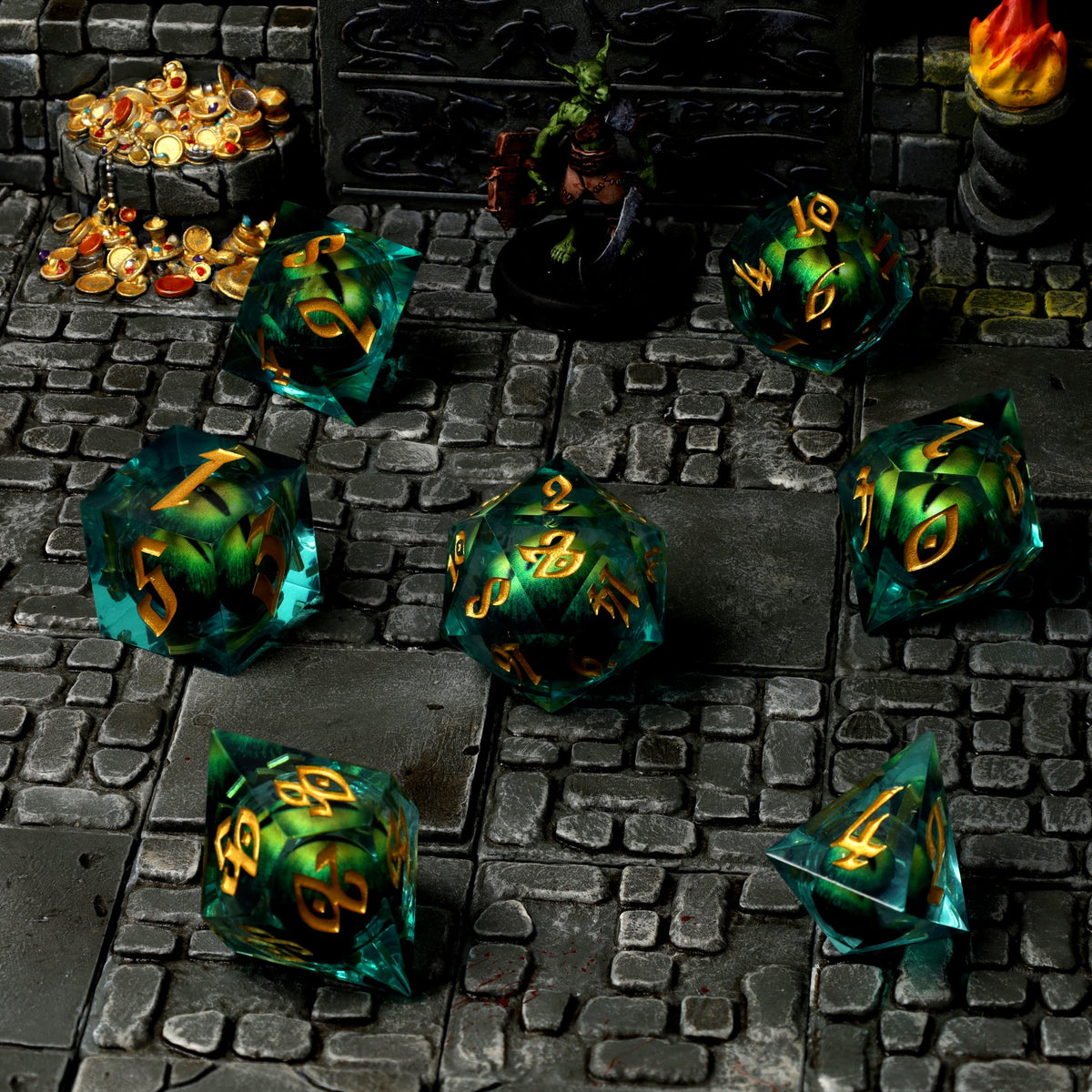 Forest Dragon's Gaze Floating Eye RPG Dice Set - RPG Dice Set - GlassStaff