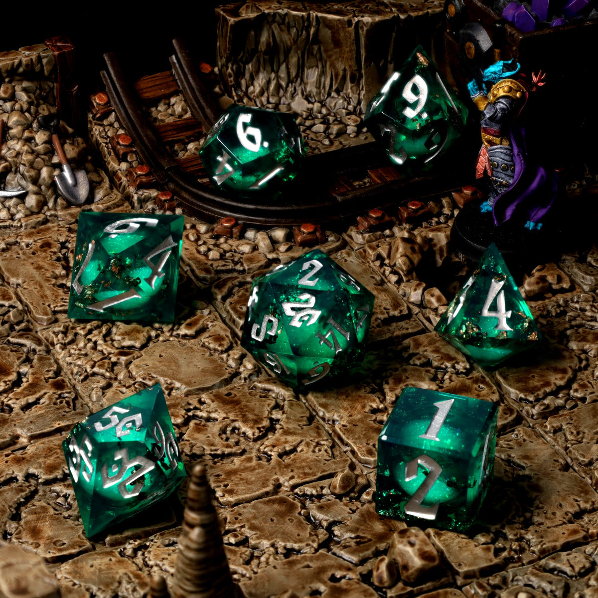 Forest Fountain Liquid Core RPG Dice Set - RPG Dice Set - GlassStaff