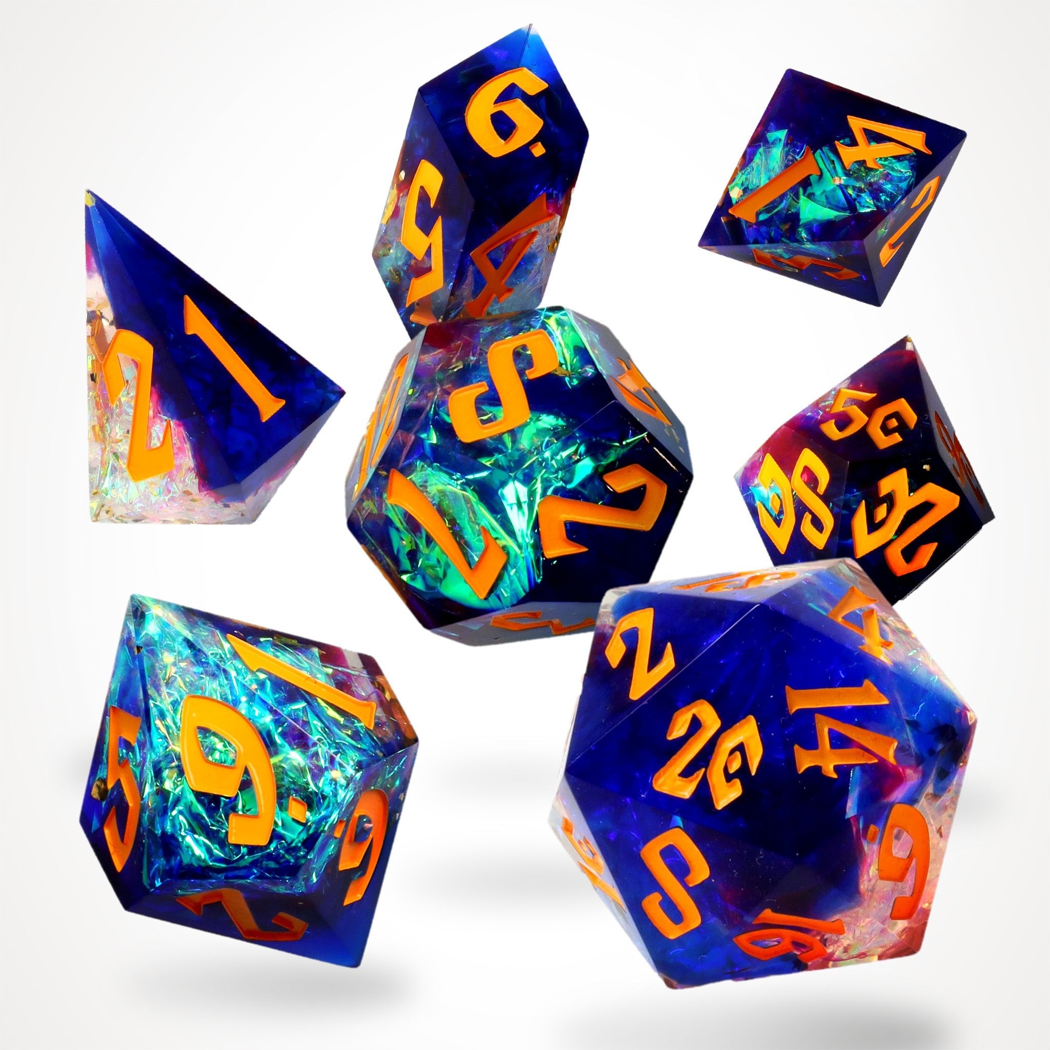 Galactic Ember Sharp Edge Resin RPG Dice Set - RPG Dice Set - GlassStaff