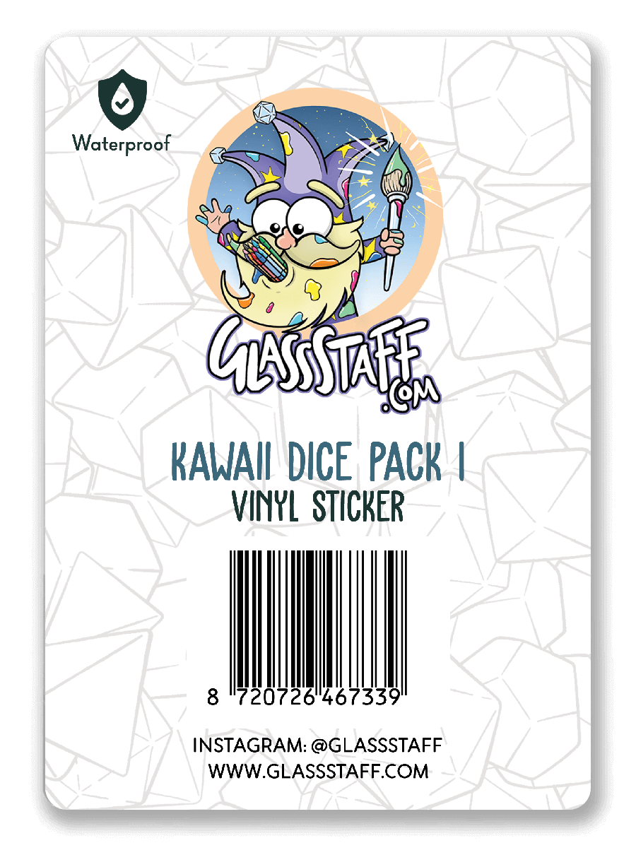 Kawaii Dice Sticker Pack 1 - D&D / TTRPG Sticker - Glassstaff