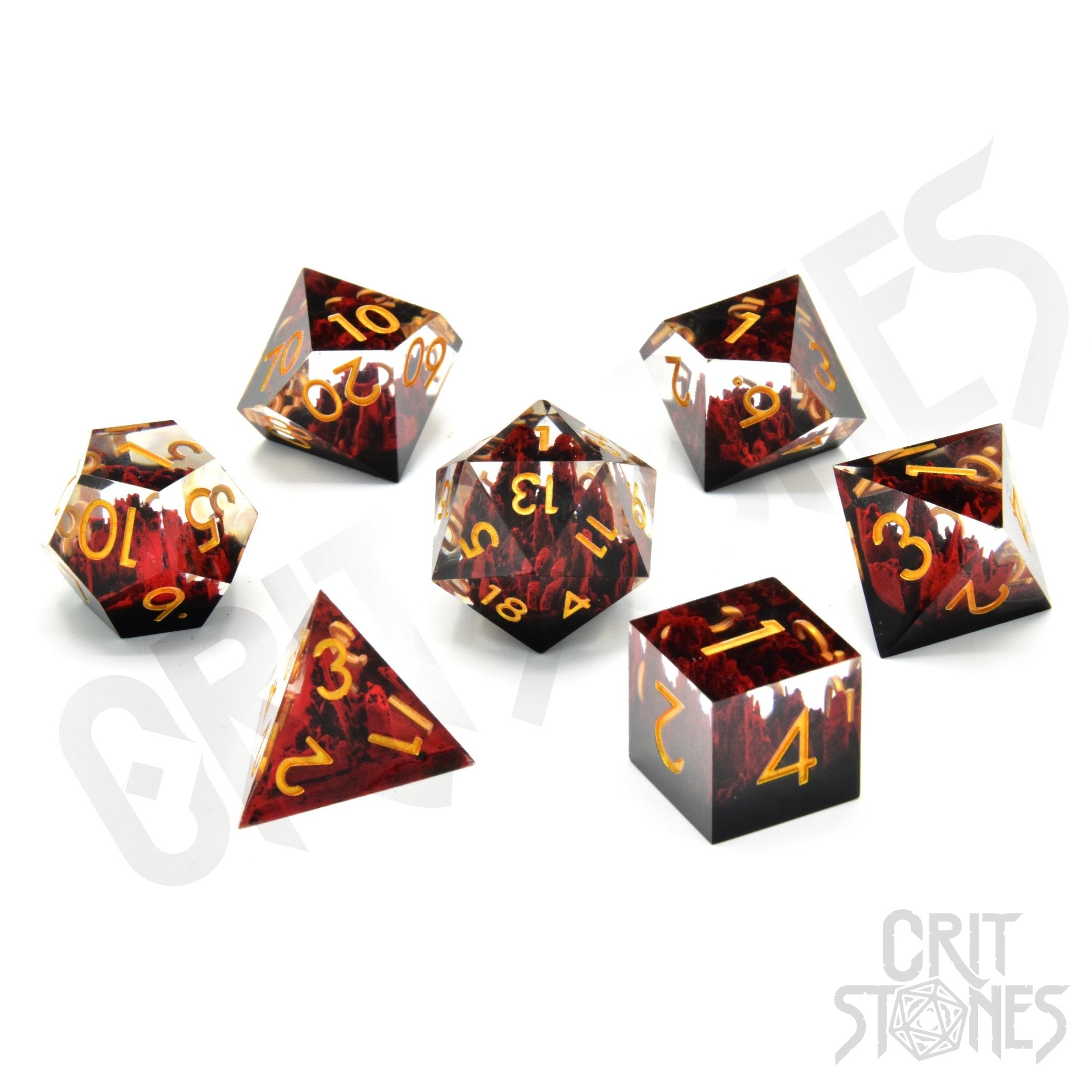 Lava Peaks Sharp Edge Resin RPG Dice Set - RPG Dice Set - GlassStaff