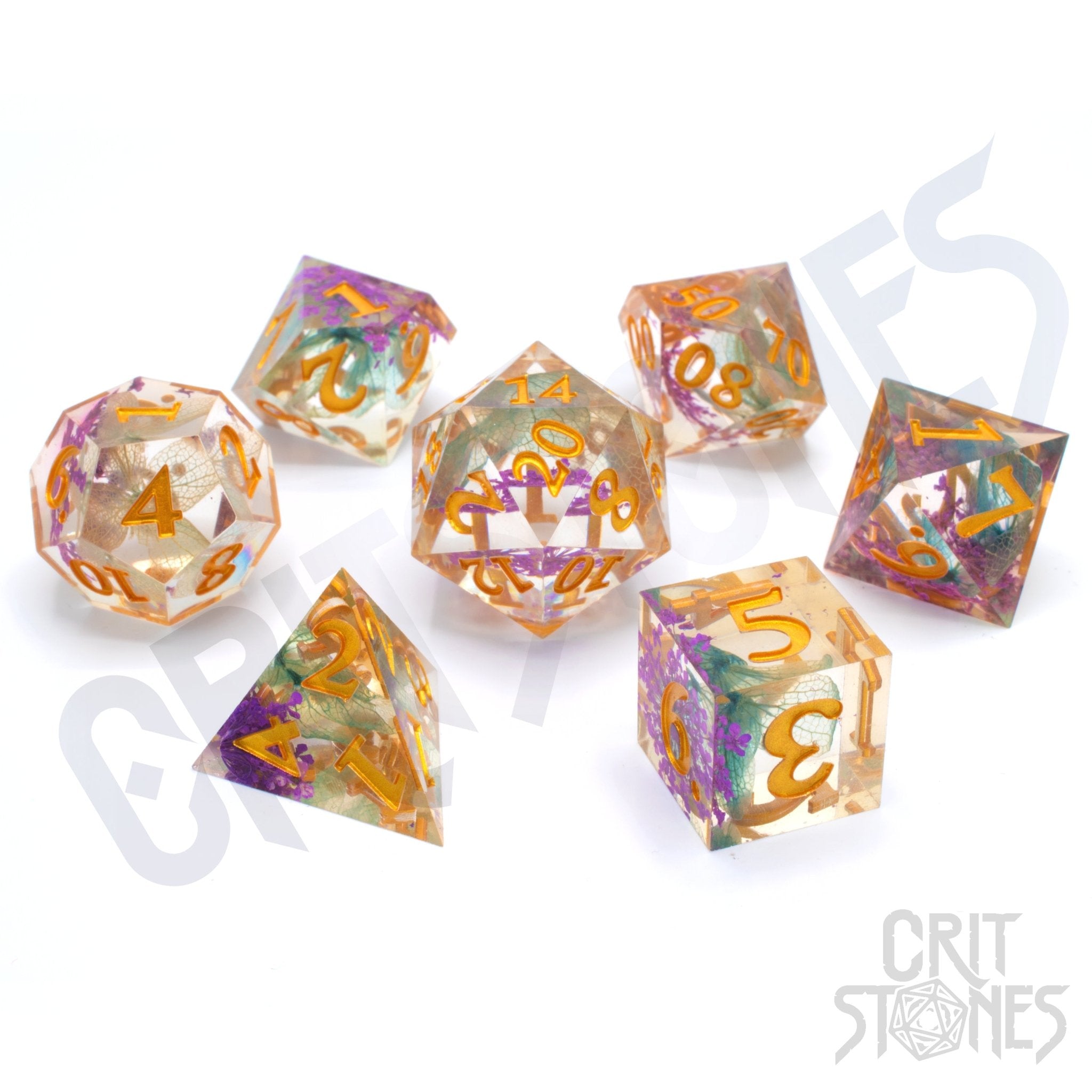 Meadow Bloom Sharp Edge Resin RPG Dice Set - RPG Dice Set - GlassStaff