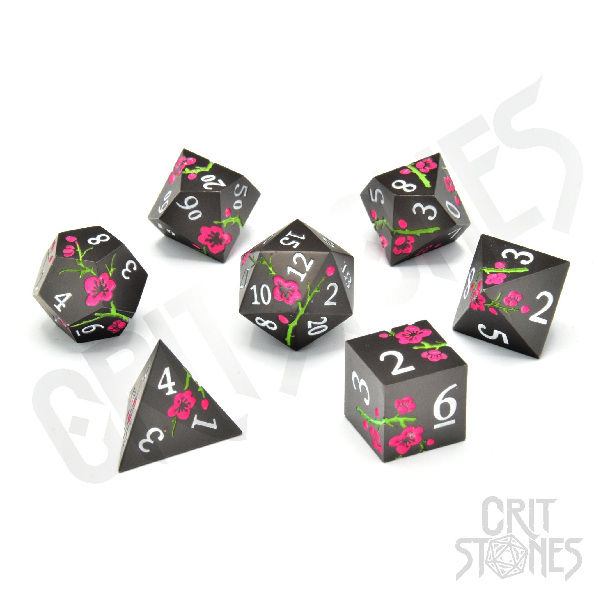 Nighttime Blossom Metal RPG Dice Set - RPG Dice Set - GlassStaff