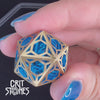Azure Crown Hollow Metal RPG Dice Set — dice in motion