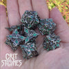 Viridian Alloy Metal RPG Dice Set — dice in motion