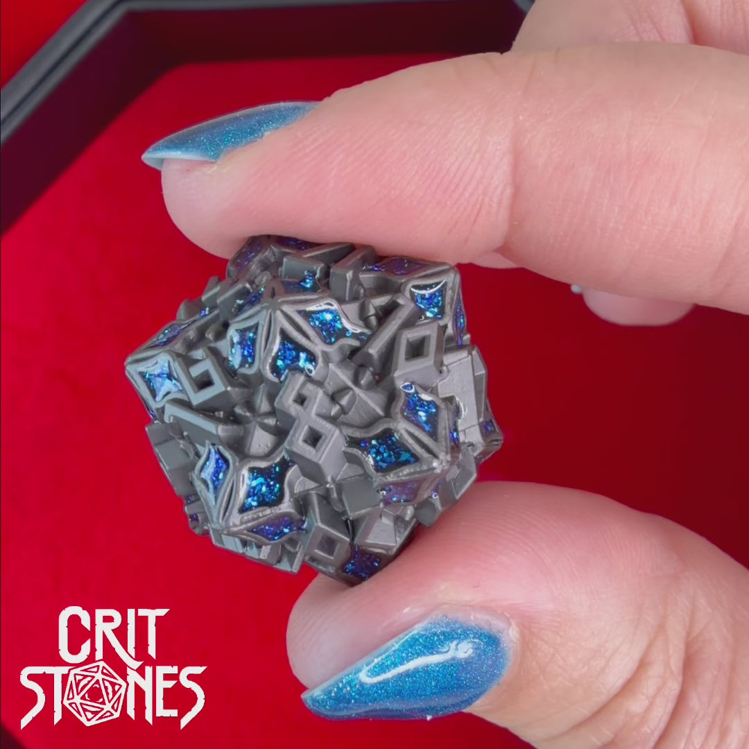Obsidian Alloy Metal RPG Dice Set — dice in motion