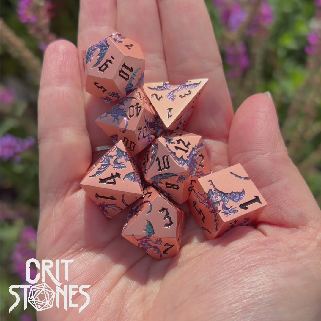 Duskwyrm Metal RPG Dice Set — dice in motion
