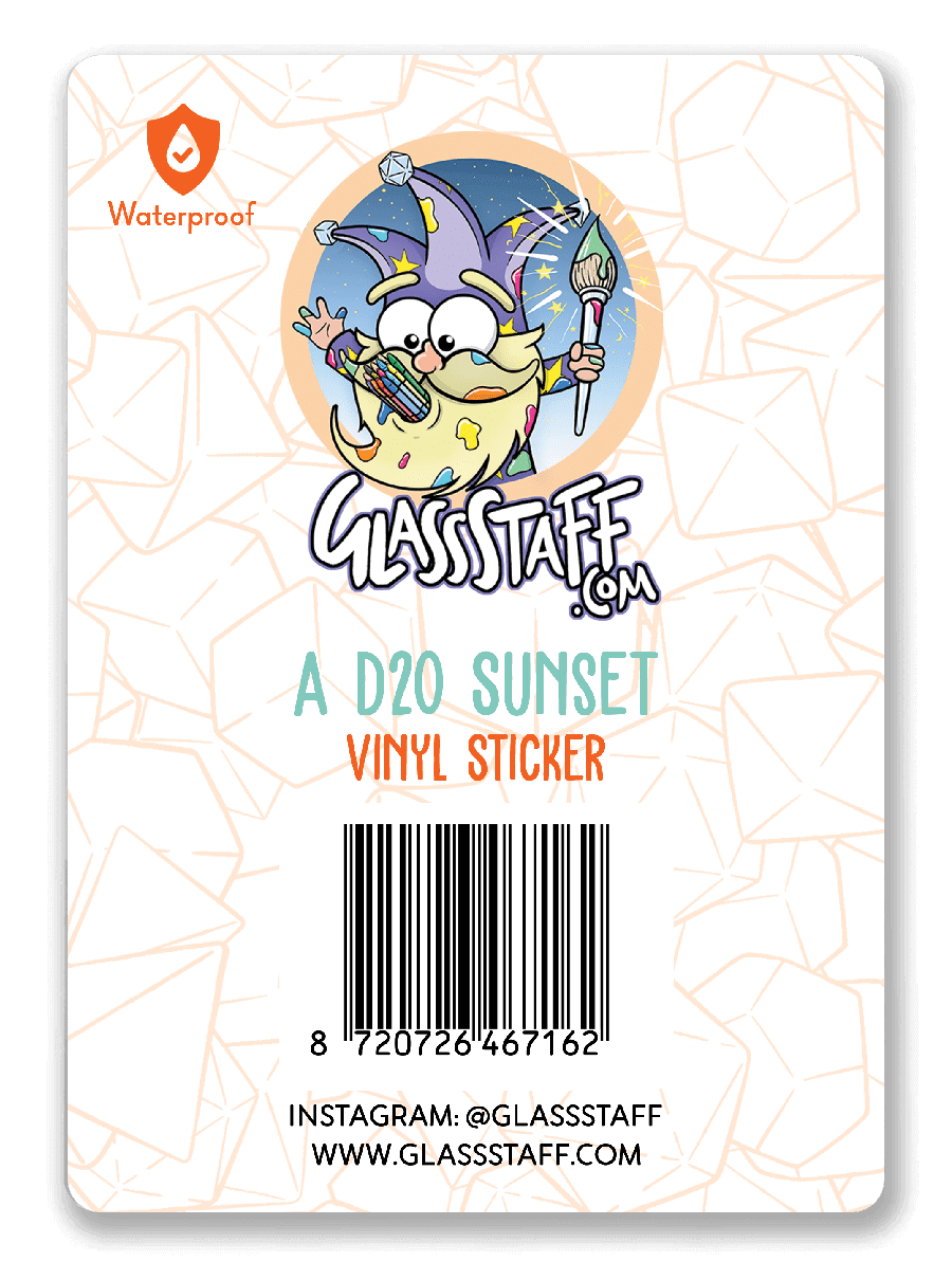 A D20 Sunset Sticker - D&D / TTRPG Sticker - Glassstaff