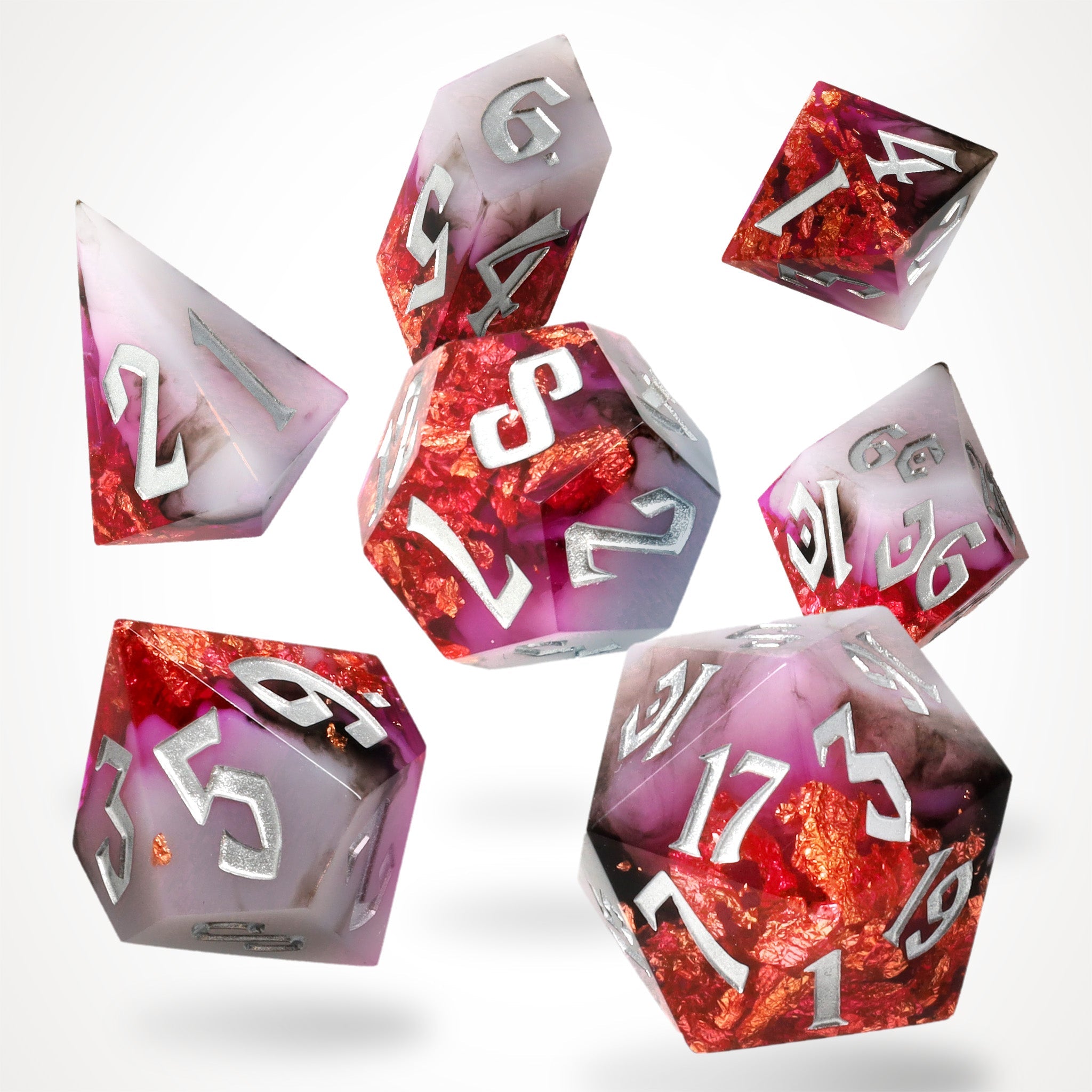 Ruby Rift Sharp Edge Resin RPG Dice Set - RPG Dice Set - GlassStaff