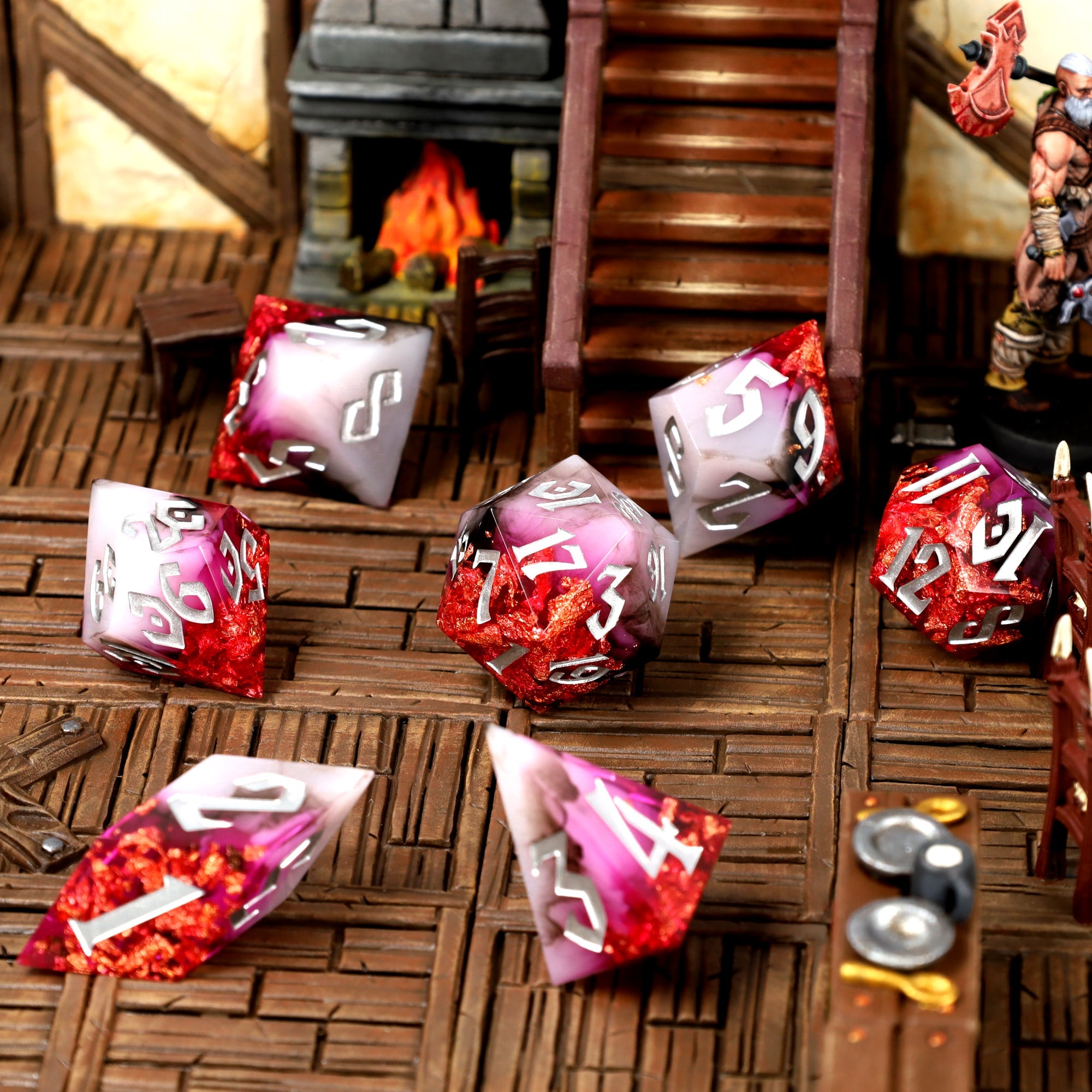 Ruby Rift Sharp Edge Resin RPG Dice Set - RPG Dice Set - GlassStaff