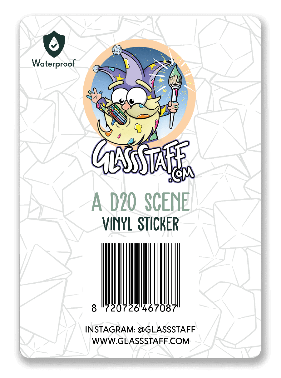 A D20 Scene Sticker - D&D / TTRPG Sticker - Glassstaff
