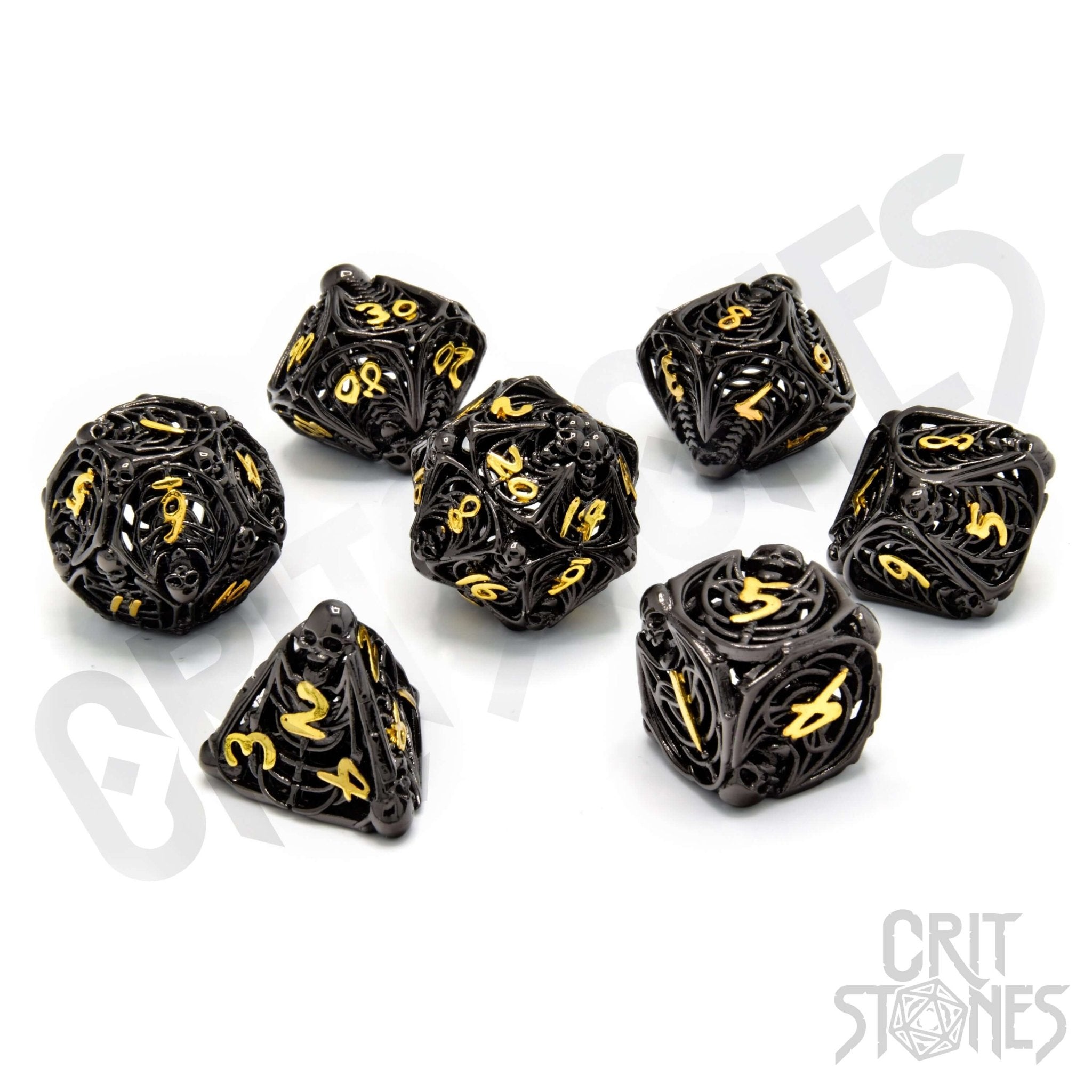 Soulreaper Gold Hollow Metal RPG Dice Set - RPG Dice Set - GlassStaff