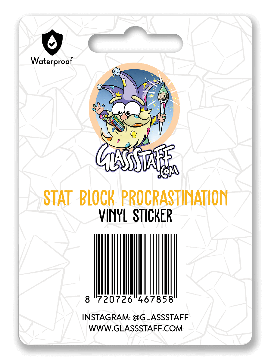 Stat Block Procrastination Sticker - Sticker - GlassStaff