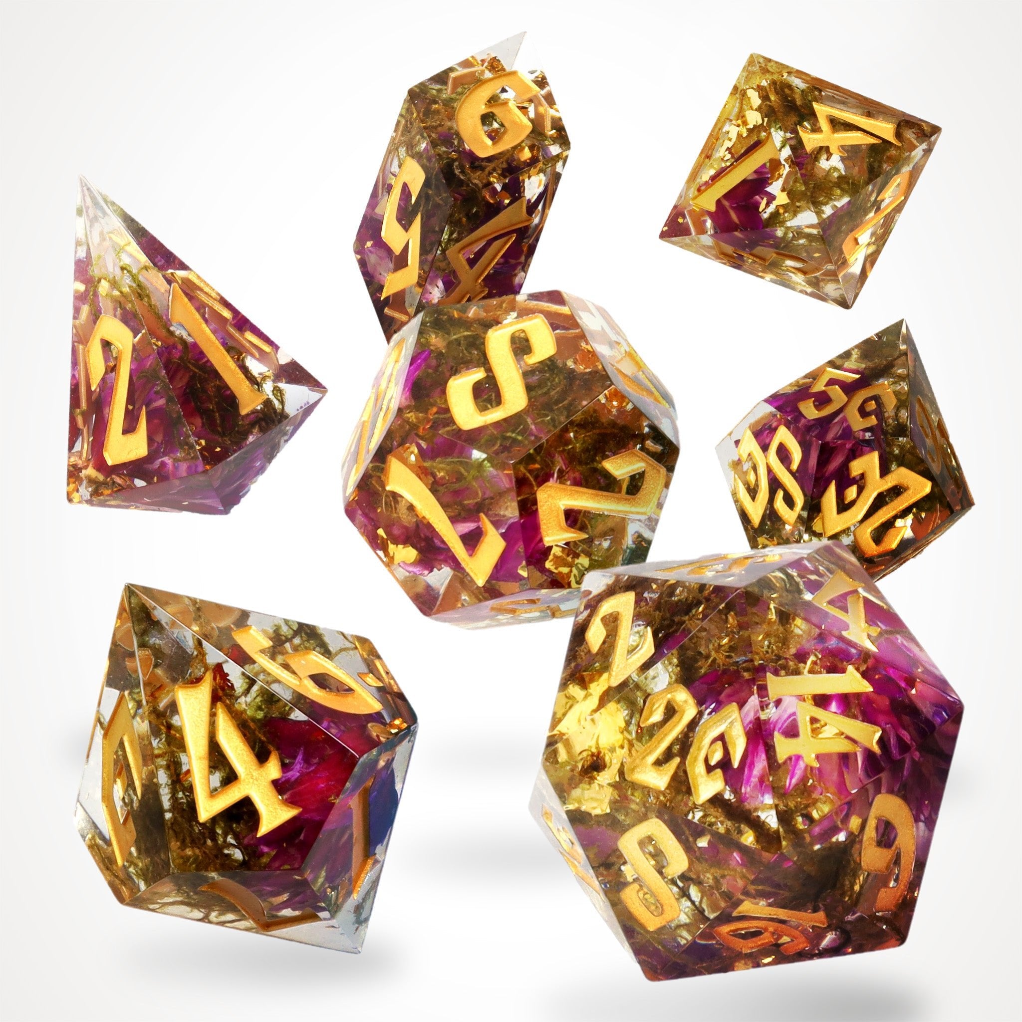 Sunlit Garden Sharp Edge Resin RPG Dice Set - RPG Dice Set - GlassStaff