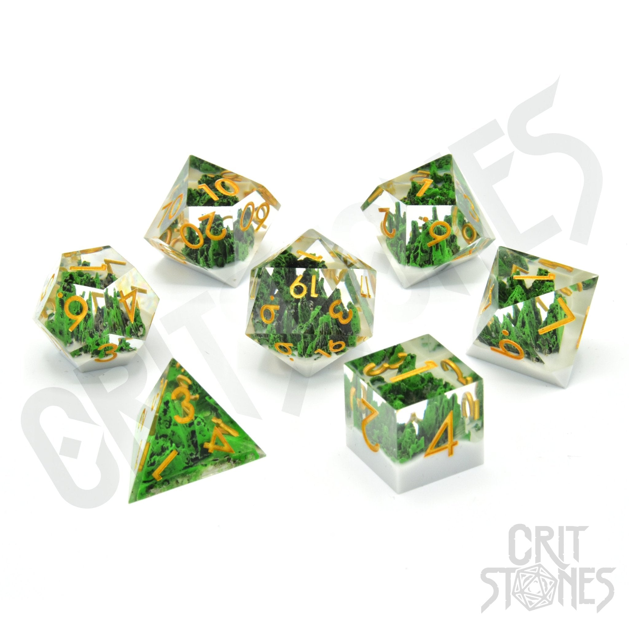 Verdant Valley Sharp Edge Resin RPG Dice Set - RPG Dice Set - GlassStaff