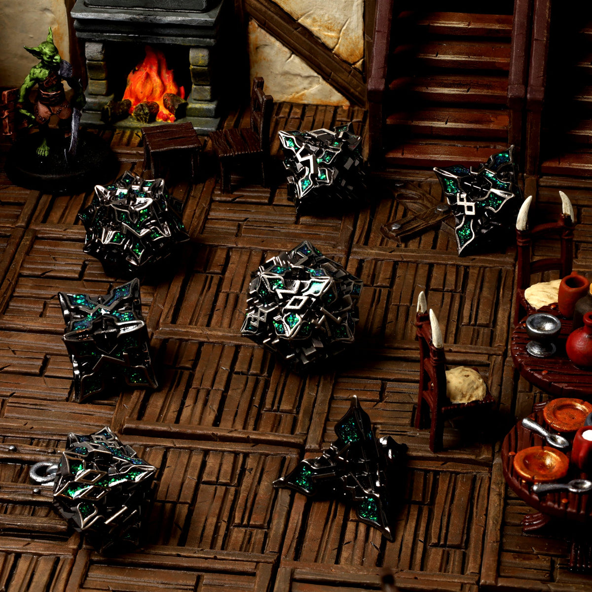 Viridian Alloy Metal RPG Dice Set - RPG Dice Set - GlassStaff