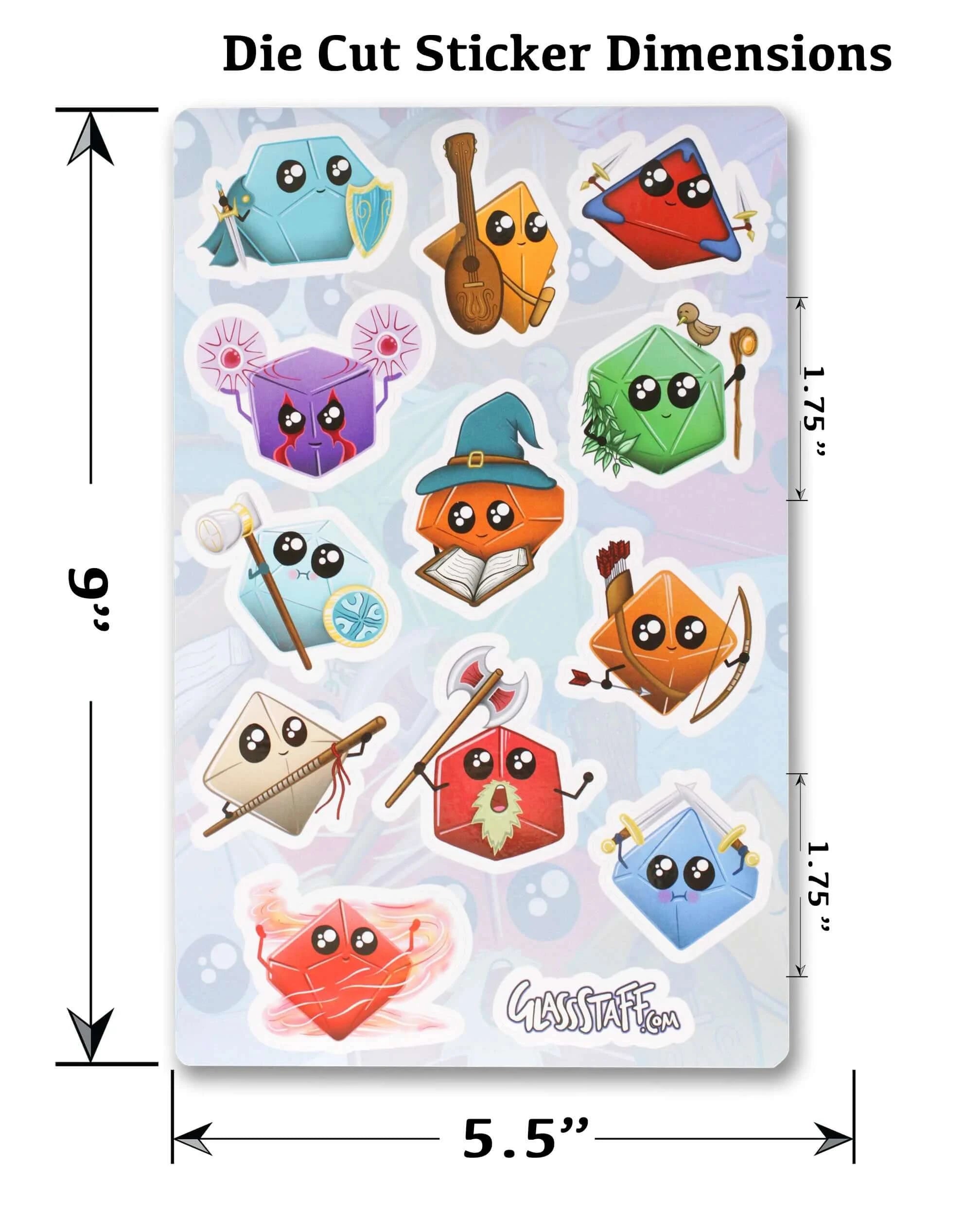 Kawaii Dice Classes Stickers - D&D / TTRPG Special Stickers - Glassstaff