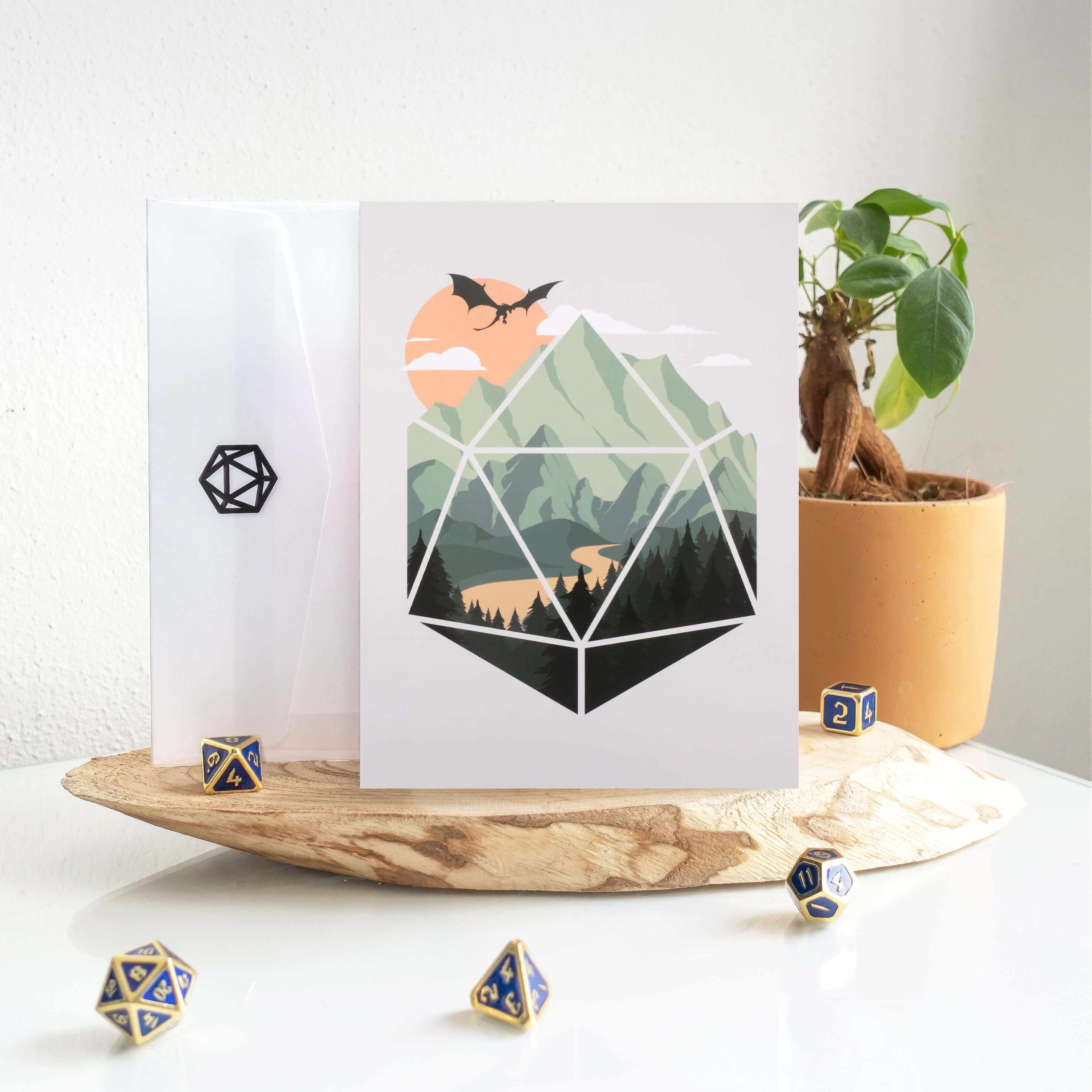 A D20 Scene Greeting Card - D&D / TTRPG Greeting Card - Glassstaff