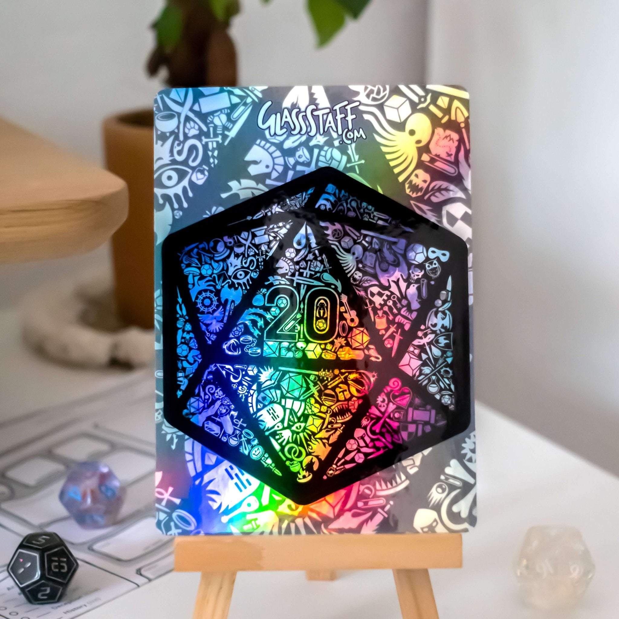 Holographic Mosaic D20 Sticker - Sticker - GlassStaff